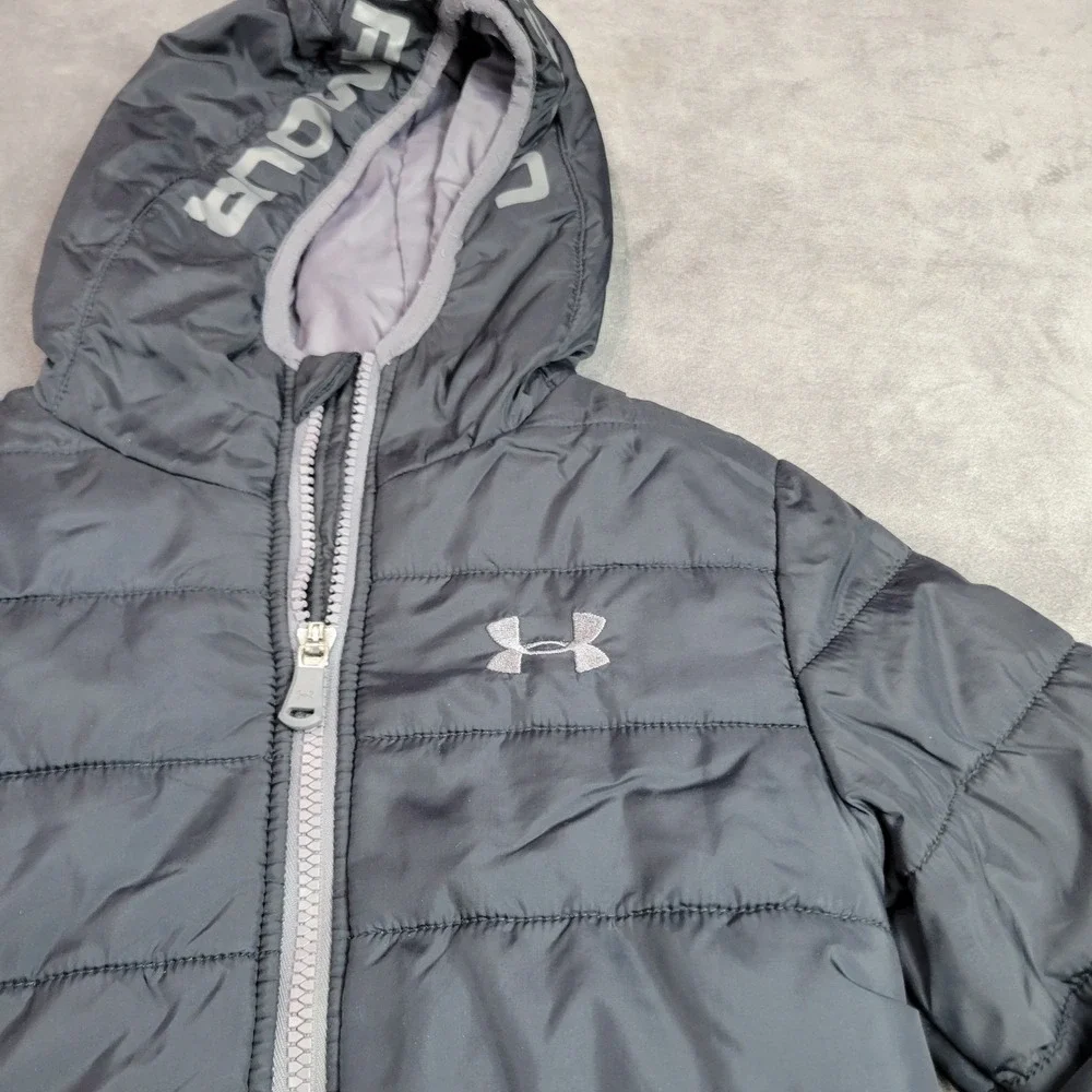 Under Armour ColdGear Boys Puffer Jacket Gray Hooded Full‎ Zip Size 4 23F5600101